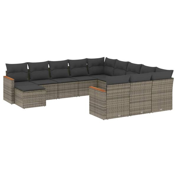 vidaXL 12-delige Loungeset met kussens poly rattan grijs