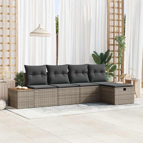 vidaXL Tuin Sofa Set met kussen 5 pcs Grijs Poly riet
