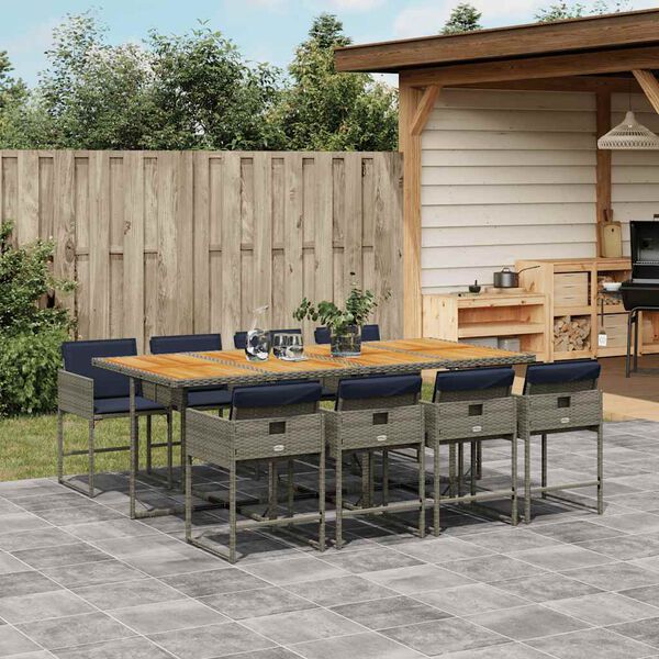 vidaXL 9-delige Tuinset met kussens poly rattan grijs