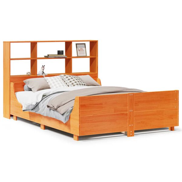 vidaXL Bed met boekenkast zonder matras hout wasbruin 140x190 cm