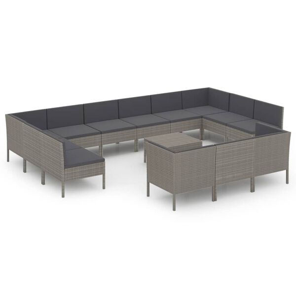 vidaXL 14-delige Loungeset met kussens poly rattan grijs
