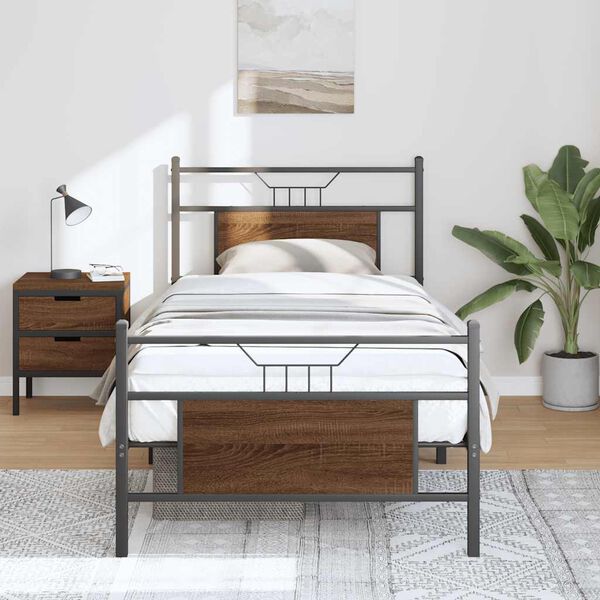 vidaXL Bedframe zonder matras bewerkt hout bruin eikenkleur 75x190 cm