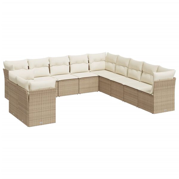 vidaXL 11-delige Tuinset met kussens poly rattan beige