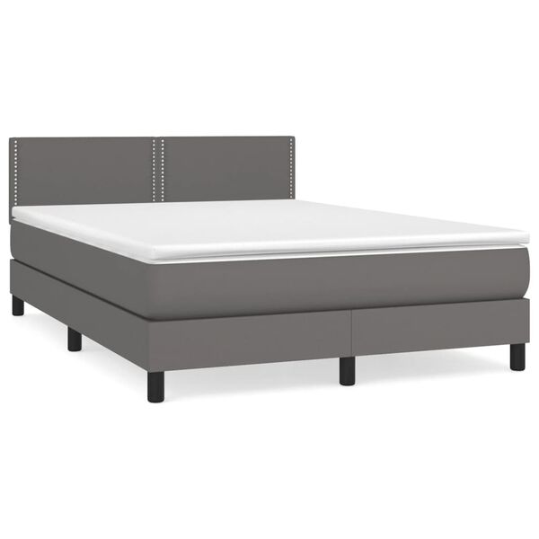 vidaXL Boxspring met matras kunstleer grijs 140x190 cm