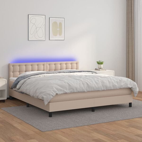 vidaXL Boxspring met matras en LED kunstleer cappuccinokleur 160x200cm