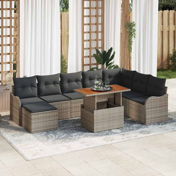 vidaXL Tuin Sofa Set 9 pcs Grijs Poly rattan en gepoedercoat staal