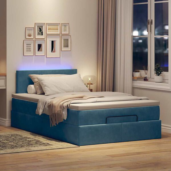 vidaXL Bed poef met matras en LED's 120x190 cm fluweel donkerblauw