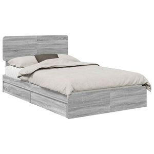 vidaXL Opslag bed met lade Grijs Sonoma 135 x 190 cm Bewerkt hout