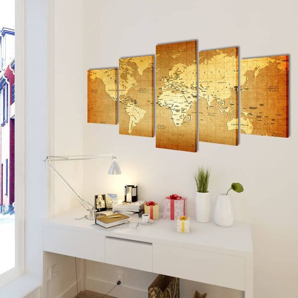 Canvas muurdruk print set wereldkaart 100 x 50 cm