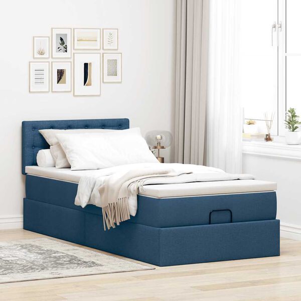 vidaXL Bed met matras 90x200 cm stof blauw