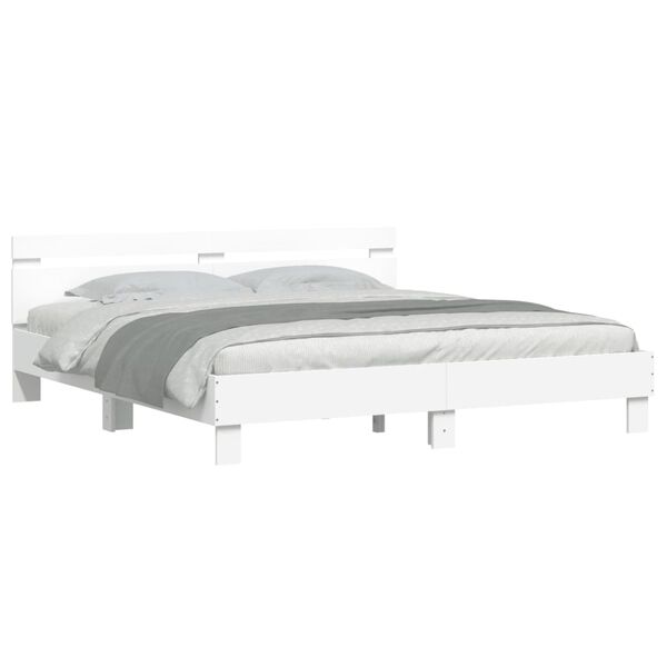vidaXL Bedframe met hoofdeinde en LED-verlichting wit 160x200 cm