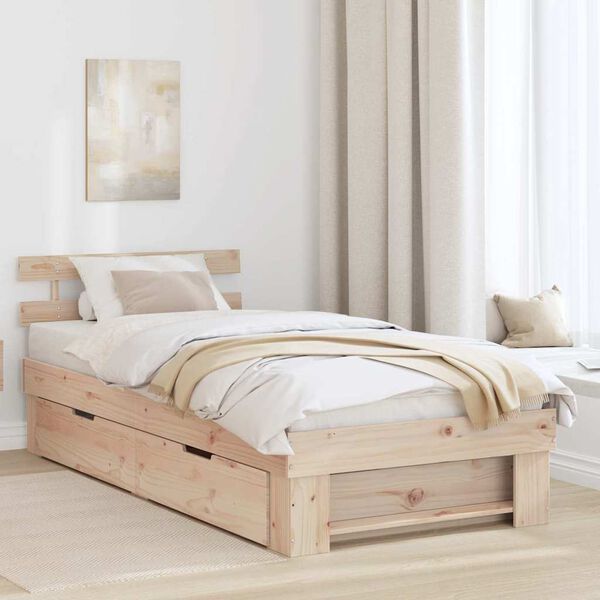 vidaXL Bedframe met hoofdeinde Naturel 90 x 190 cm Massief grenenhout