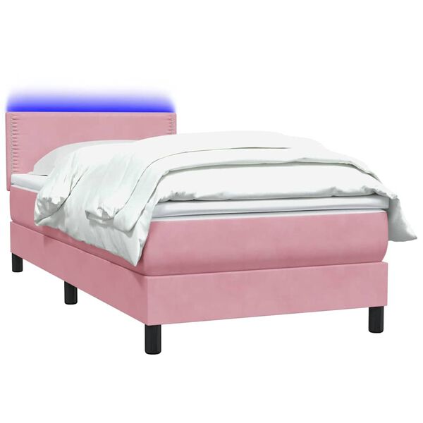 vidaXL Boxspring met matras en LED fluweel roze 100x210 cm