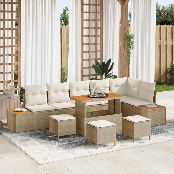 vidaXL Tuin Sofa Set met kussen met opslag Beige Poly riet