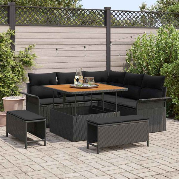 vidaXL Tuin Sofa Set met kussen met opslag met kussen 8 pcs Zwart