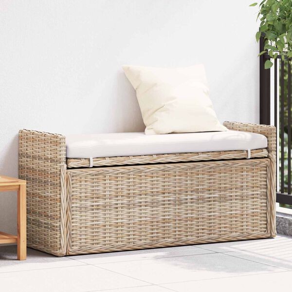 vidaXL Opslagbank met kussen Naturel 110 x 40 x 50 cm Rattan