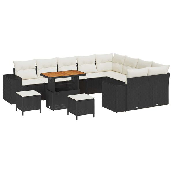 vidaXL Tuin Sofa Set met kussen met opslag 12 pcs Zwart en Cr&egrave;me