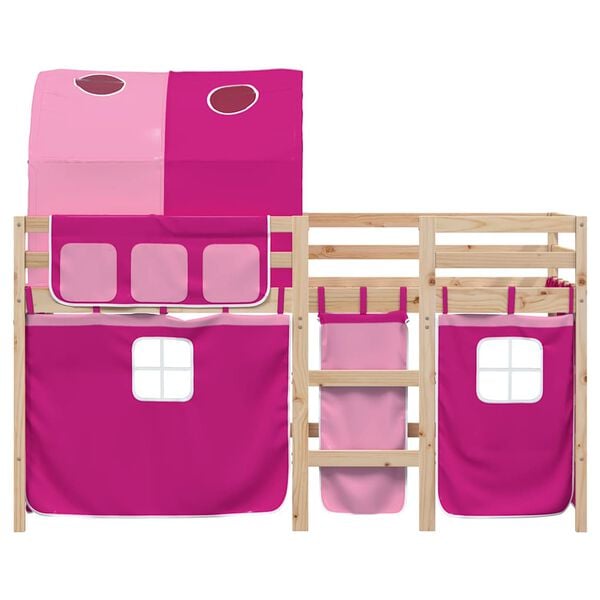 vidaXL Kinderhoogslaper met tunnel 90x190 cm massief grenenhout roze