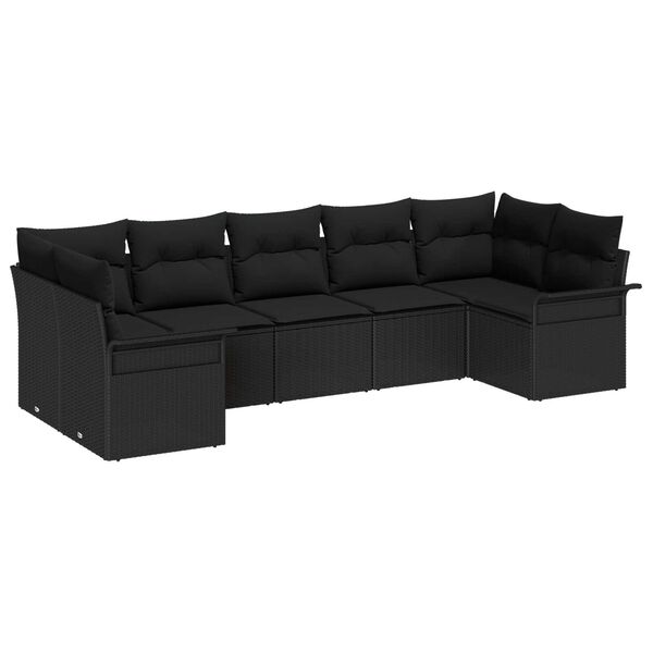 vidaXL Tuin Sofa Set met kussen met opslag 7 pcs Zwart Poly riet