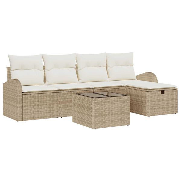 vidaXL Tuin Sofa Set met kussen met opslag 6 pcs Beige Poly riet