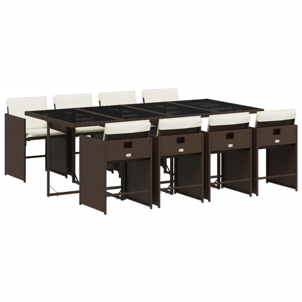 vidaXL 9-delige Tuinset met kussens poly rattan bruin