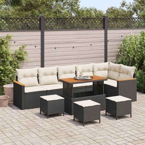 vidaXL Tuinbankenset 10 pcs Zwart poly rattan