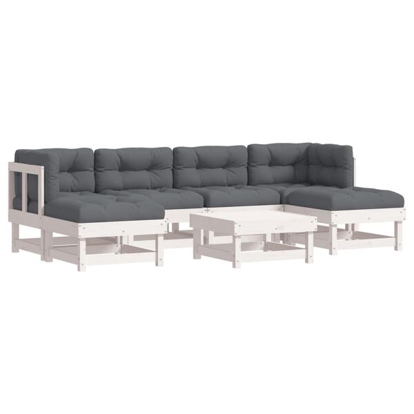 vidaXL 7-delige Loungeset met kussens massief hout wit