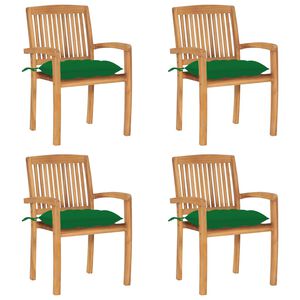 vidaXL Tuinstoelen stapelbaar 4 st met kussens massief teakhout