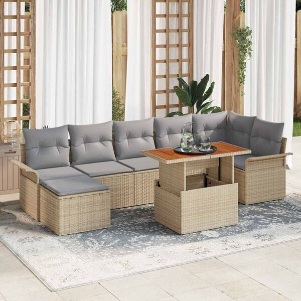 vidaXL Tuin Sofa Set met opslag 8 pcs Beige Poly riet