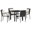 vidaXL Tuin eettafelset met kussen 5 pcs Zwart poly rattan