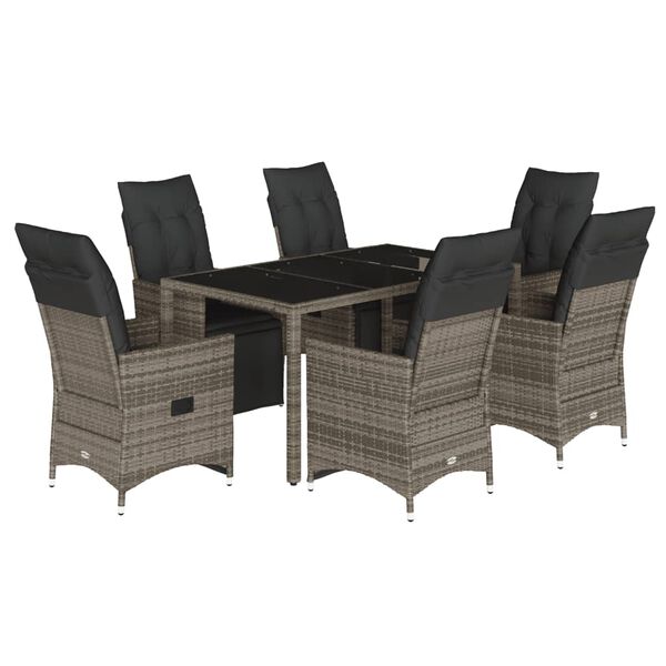 vidaXL 7-delige Bistroset met kussens poly rattan grijs