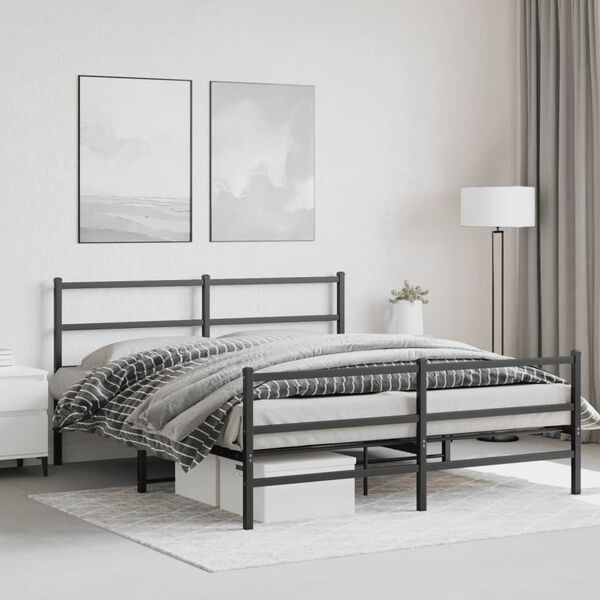 vidaXL Bedframe met hoofd- en voeteneinde metaal zwart 150x200 cm
