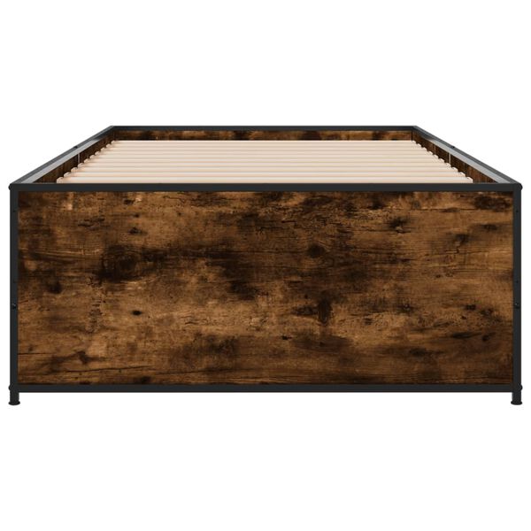 vidaXL Bedframe bewerkt hout en metaal gerookt eikenkleurig 90x200 cm