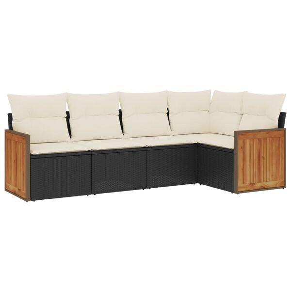 vidaXL 5-delige Loungeset met kussens poly rattan zwart