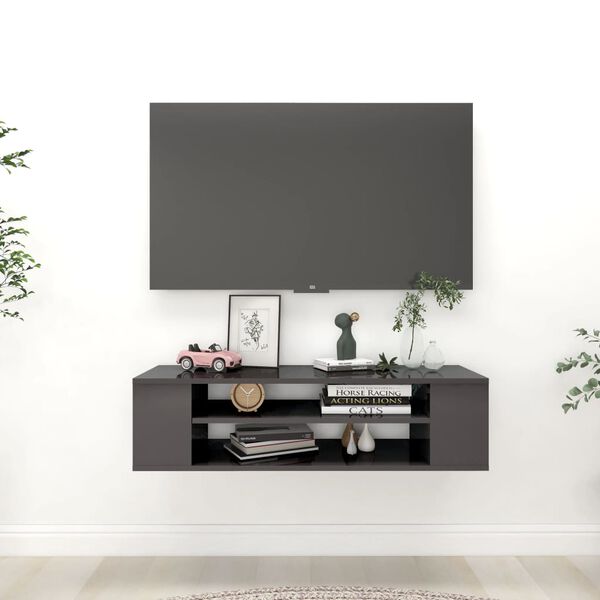 vidaXL Tv-hangmeubel 100x30x26,5 cm bewerkt hout hoogglans grijs