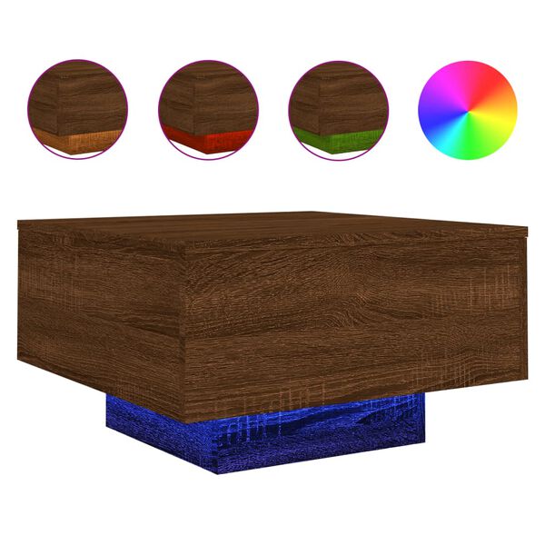 vidaXL Salontafel met LED-verlichting 55x55x31 cm bruin eikenkleur