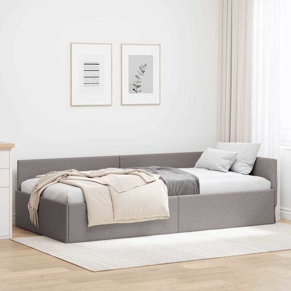 vidaXL Hoekbedframe met hoofdeinde Taupe 80 cm x 200 cm Stof