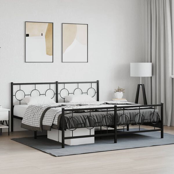 vidaXL Bedframe met hoofd- en voeteneinde metaal zwart 183x213 cm
