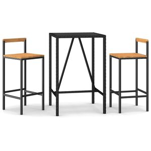 vidaXL 3-delige Tuinbarset poly rattan en massief acaciahout zwart