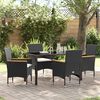 vidaXL Tuin eettafelset met kussen 5 pcs Zwart poly rattan