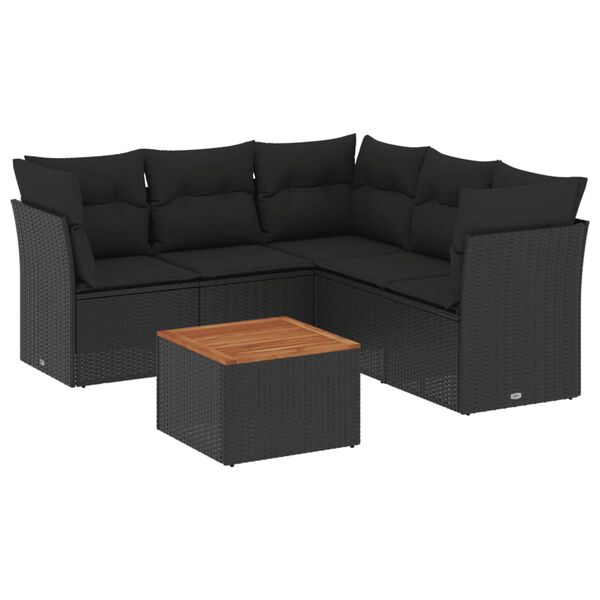 vidaXL 6-delige Loungeset met kussens poly rattan zwart