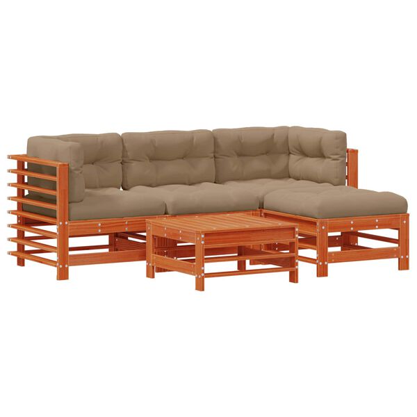 vidaXL Tuin loungeset 5 pcs Wasbruin Massief grenenhout