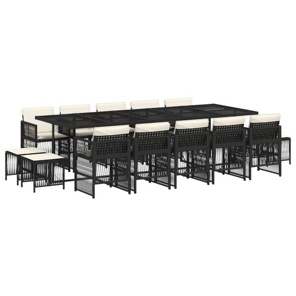 vidaXL 15-delige Tuinset met kussens poly rattan zwart