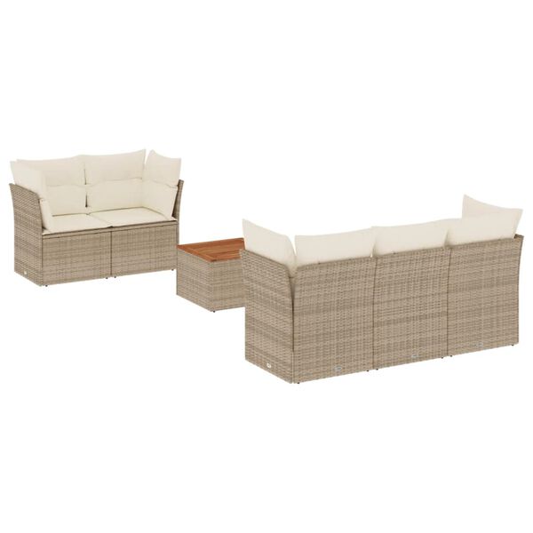 vidaXL 6-delige Loungeset met kussens poly rattan beige