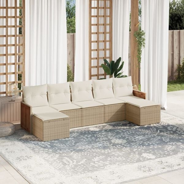 vidaXL 7-delige Loungeset met kussens poly rattan beige