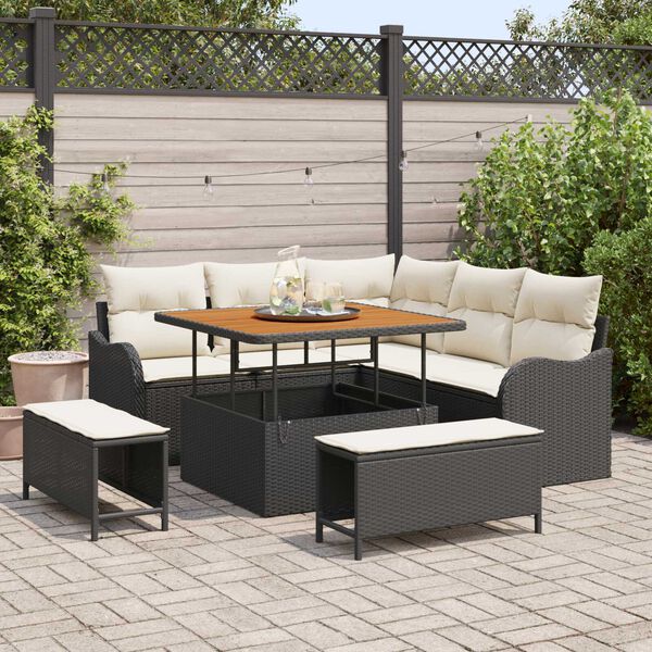 vidaXL Tuin Sofa Set met kussen met opslag 8 pcs Zwart en Cr&egrave;me