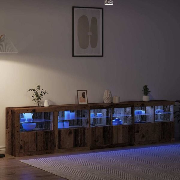 vidaXL LED Sideboard Oudhout 283 x 37 x 67 cm Bewerkt hout