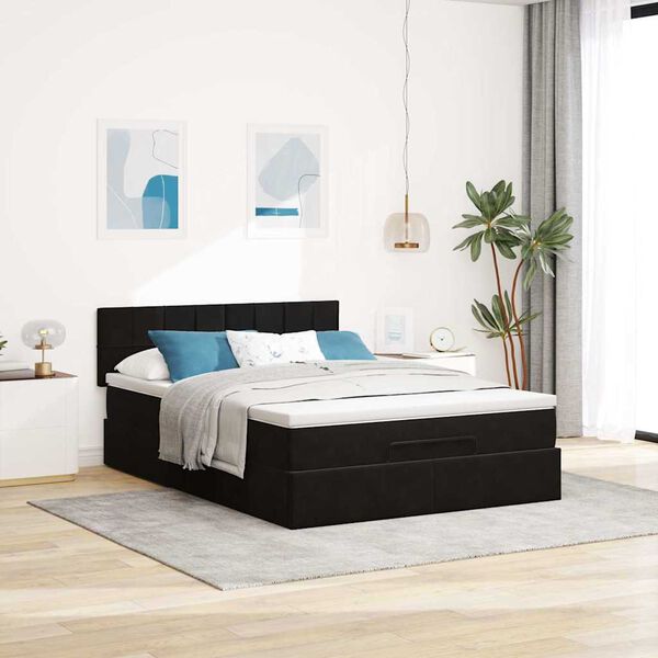 vidaXL Ottoman bed met matras 140x200cm fluweel zwart