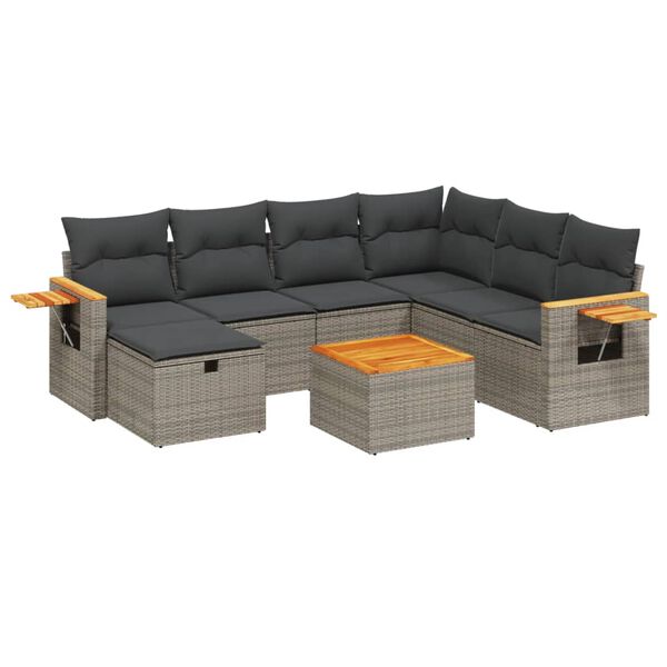 vidaXL 8-delige Loungeset met kussens poly rattan grijs