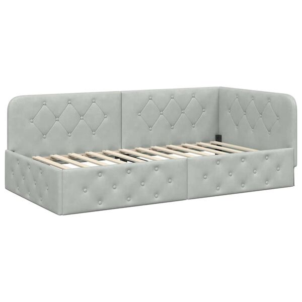 vidaXL Hoekbedframe met hoofdeinde Lichtgrijs 90 x 190 cm Fluweel
